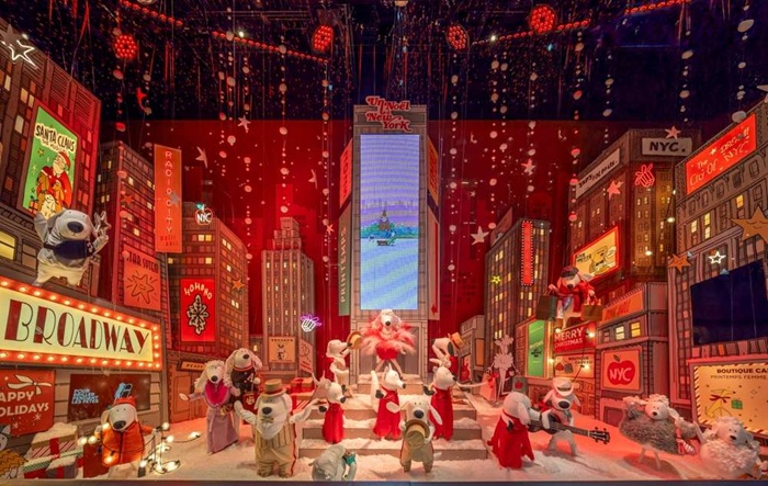 vitrine de Noël au Printemps Haussmann sur le thème de New York