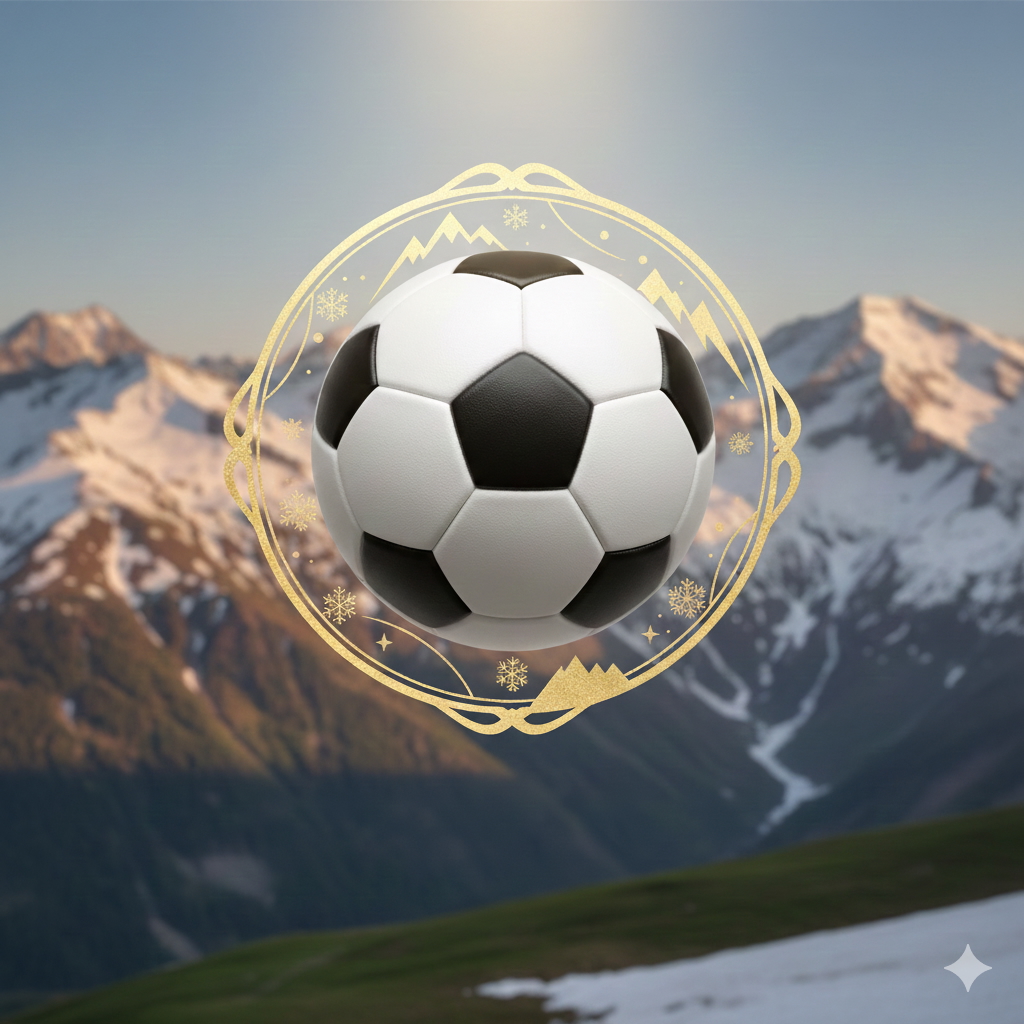 ballon de football au dessus des montagne illustrant l'événement du Mundialito à l'Alpe d'Huez