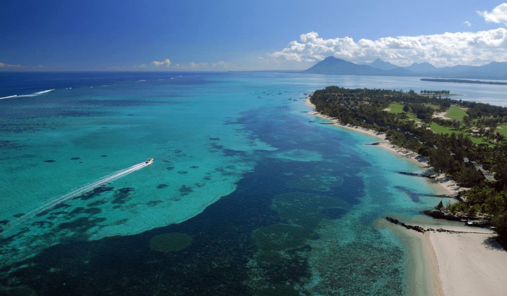 view from the sky of a cruise for lovers in mauritius