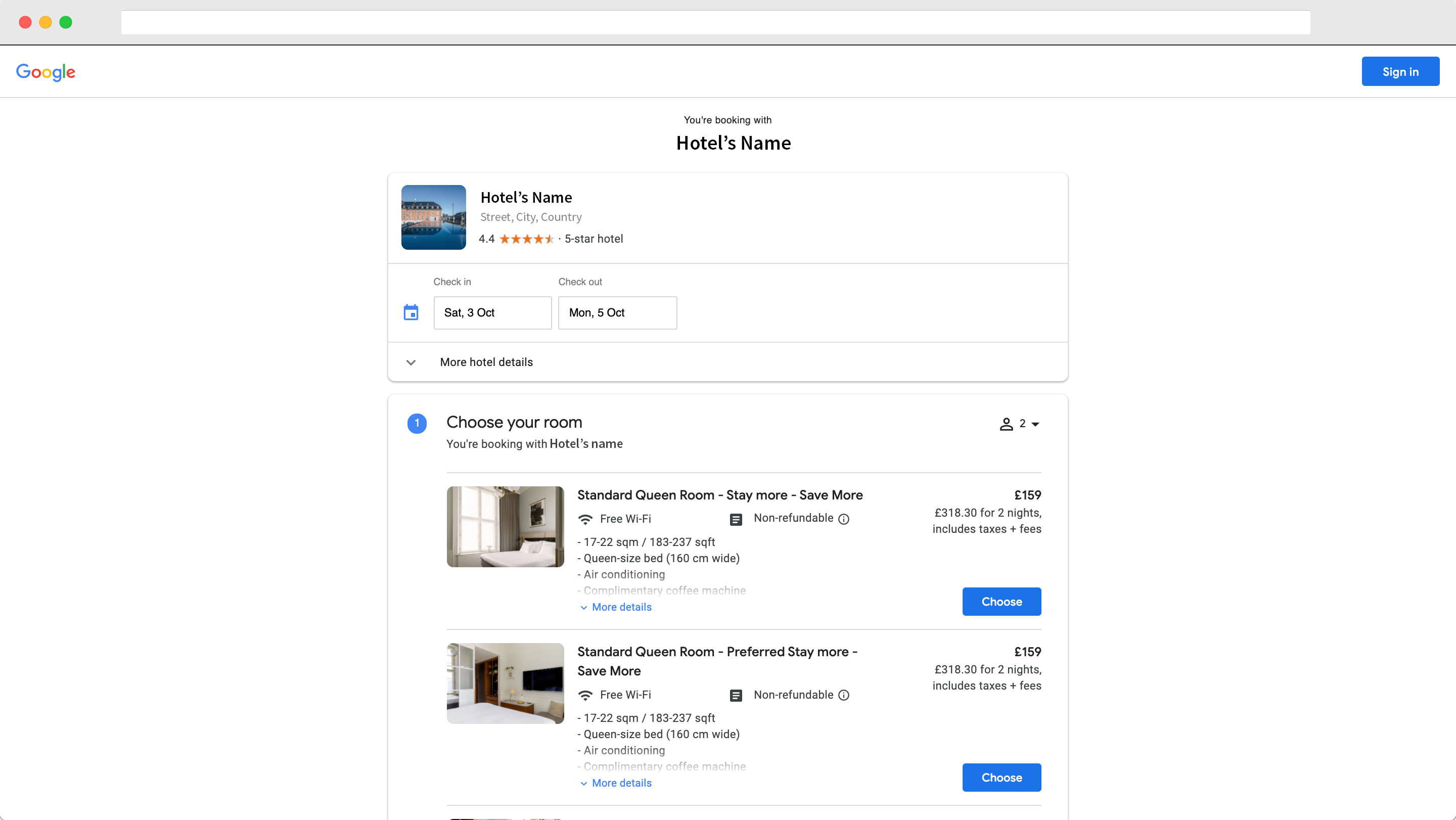 Hotel reservation on Book on Google