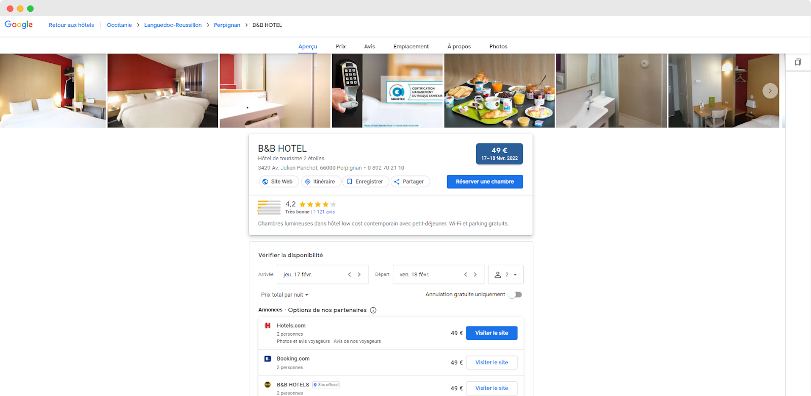 Hotel profile on Google