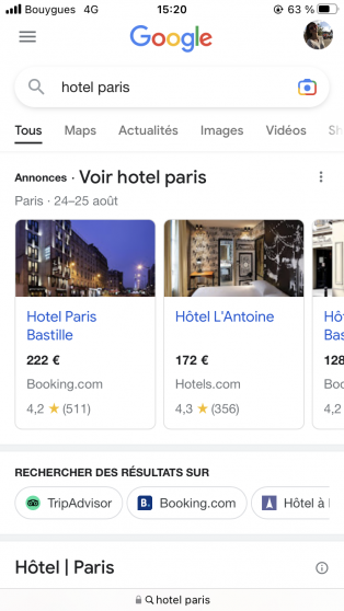 Google PPA Hotels Carousel